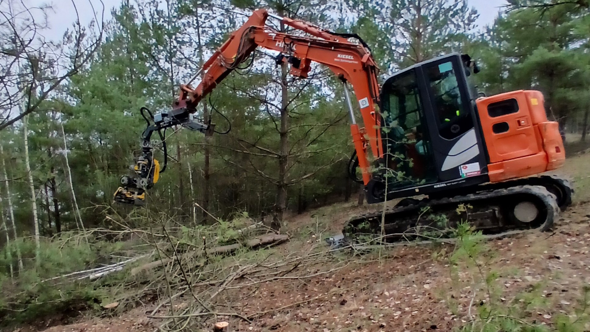 Hitachi ZX 85 mit Harvester 